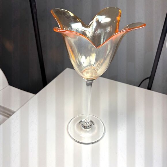 JM Glass Lusterware long stem glass peach tulip - Picture 1 of 4